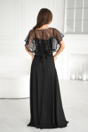 Elegancka Czarna Sukienka Na Ramiączkach Z Cekinowym Bolerkiem 333-06 - czarny