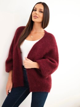 Sweter damski w 80% z kid moheru o luźnym fasonie bez zapięcia bordowy