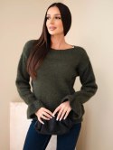 Sweter damski z moherem i wełną z falbaną przy rękawach khaki