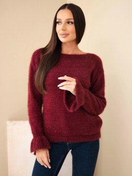 Sweter damski z moherem i wełną z falbaną przy rękawach śliwkowy
