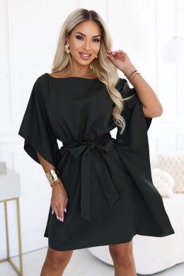 287-46 SOFIA Kobieca sukienka typu motyl z wiązaniem w pasie - ciemny khaki Numoco