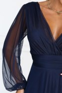 684-3 NERISSA elegancka tiulowa sukienka maxi z kopertowym dekoltem - granatowa Numoco basic