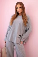 Komplet bawełniany bluza + spodnie szary melanż