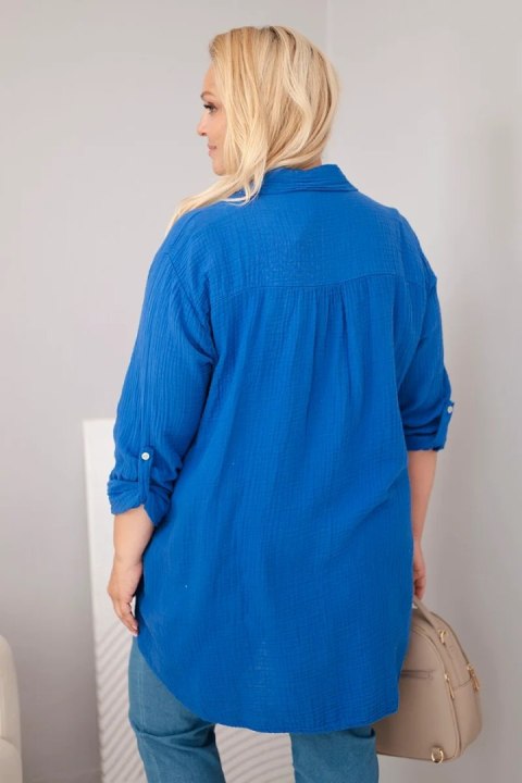 Koszula bawełniana muślinowa Plus Size chabrowa