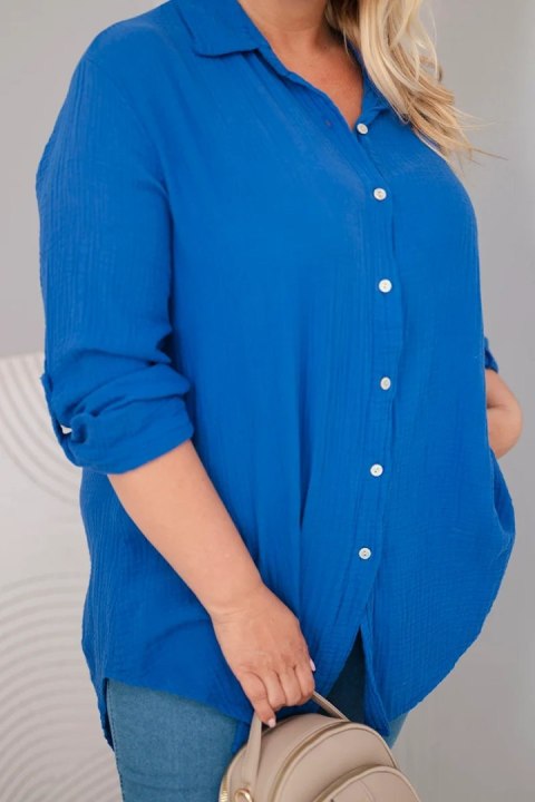 Koszula bawełniana muślinowa Plus Size chabrowa