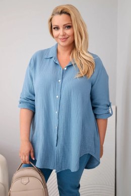 Koszula bawełniana muślinowa Plus Size ciemny jeans