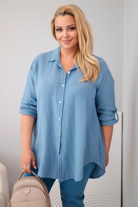 Koszula bawełniana muślinowa Plus Size ciemny jeans