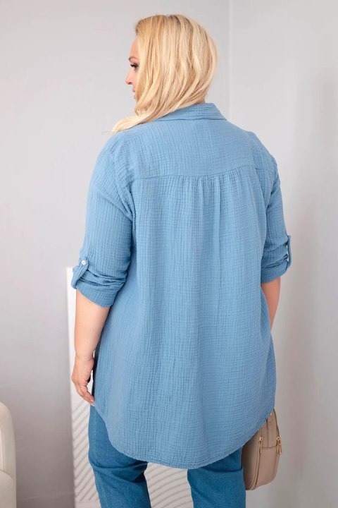 Koszula bawełniana muślinowa Plus Size ciemny jeans