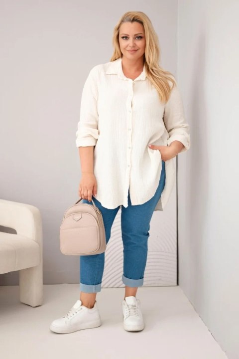 Koszula bawełniana muślinowa Plus Size jasno beżowa