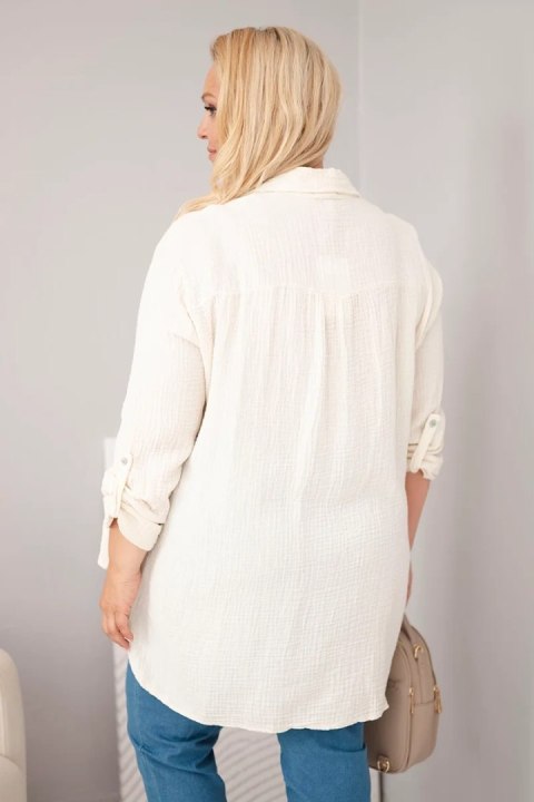 Koszula bawełniana muślinowa Plus Size jasno beżowa