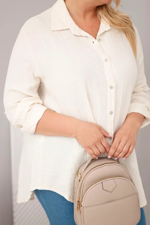 Koszula bawełniana muślinowa Plus Size jasno beżowa
