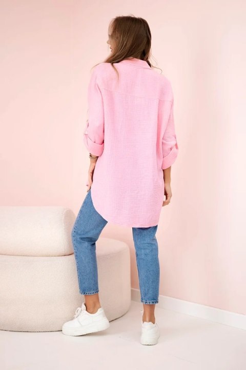 Koszula bawełniana muślinowa oversize cukierkowy róż