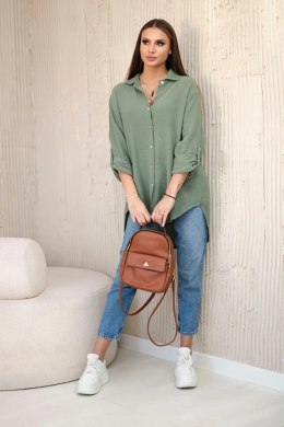 Koszula bawełniana muślinowa oversize khaki