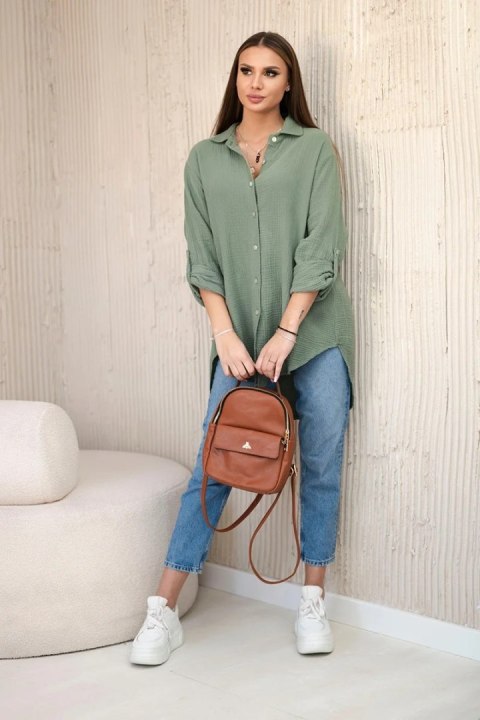 Koszula bawełniana muślinowa oversize khaki