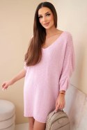 Sukienka damska Plus Size wełniana z dekoltem V jasno różowa
