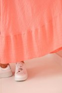 Sukienka damska plus size z krótkim rękawem i falbaną z lekkiej wiskozy różowa