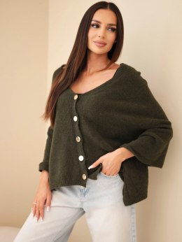 Sweter damski ponczo z baby alpaki z guzikami khaki