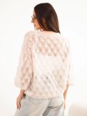 Sweter damski w 70% z kid moheru ażurowy z krótkim rękawem beżowy