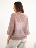 Sweter damski w 70% z kid moheru ażurowy z krótkim rękawem fango