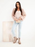 Sweter damski w 70% z kid moheru z dekoltem V o luźnym fasonie beżowy