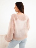 Sweter damski w 70% z kid moheru z dekoltem V o luźnym fasonie beżowy