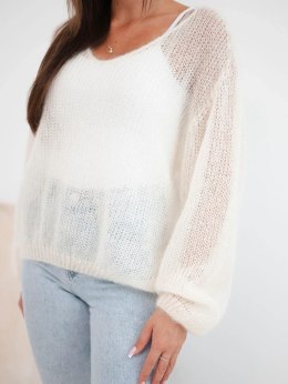 Sweter damski w 70% z kid moheru z dekoltem V o luźnym fasonie ecru