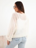 Sweter damski w 70% z kid moheru z dekoltem V o luźnym fasonie ecru