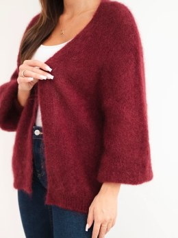 Sweter damski w 80% z kid moheru o luźnym fasonie bez zapięcia bordowy