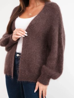 Sweter damski w 80% z kid moheru o luźnym fasonie bez zapięcia brązowy