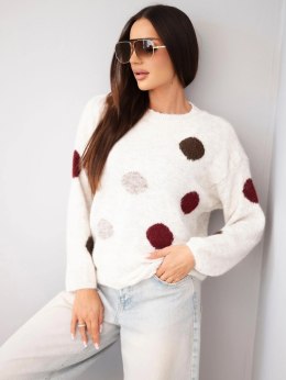 Sweter damski w kolorowe grochy z okrągłym dekoltem jasny beżowy