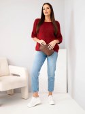 Sweter damski z krótkim rękawem i szerokim dekoltem bordowy