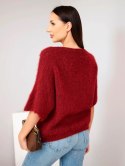 Sweter damski z krótkim rękawem i szerokim dekoltem bordowy