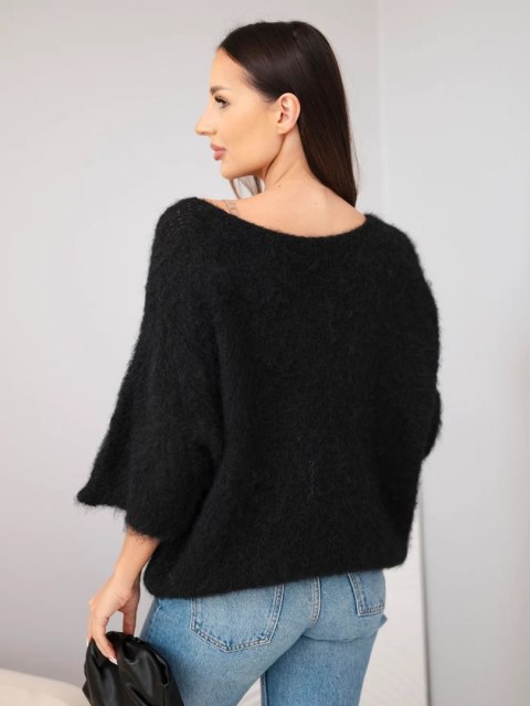 Sweter damski z krótkim rękawem i szerokim dekoltem czarny