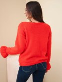 Sweter damski z moherem i wełną z falbaną przy rękawach czerwony