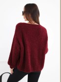 Sweter damski z wełną zapinany na guziki z dekoltem V bordowy