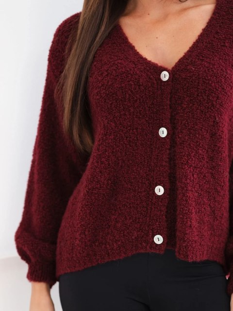 Sweter damski z wełną zapinany na guziki z dekoltem V bordowy