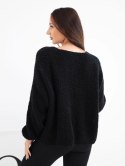 Sweter damski z wełną zapinany na guziki z dekoltem V czarny