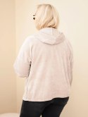 Bluza damska Plus Size sztruksowa z kapturem i zamkiem oversize beżowa