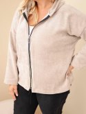 Bluza damska Plus Size sztruksowa z kapturem i zamkiem oversize beżowa