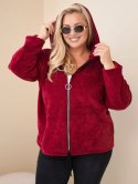 Bluza damska Plus Size sztruksowa z kapturem i zamkiem oversize bordowa