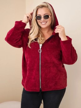 Bluza damska Plus Size sztruksowa z kapturem i zamkiem oversize bordowa
