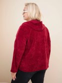 Bluza damska Plus Size sztruksowa z kapturem i zamkiem oversize bordowa