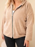 Bluza damska Plus Size sztruksowa z kapturem i zamkiem oversize camelowa