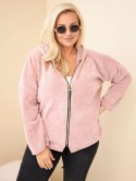 Bluza damska Plus Size sztruksowa z kapturem i zamkiem oversize ciemny pudrowy róż