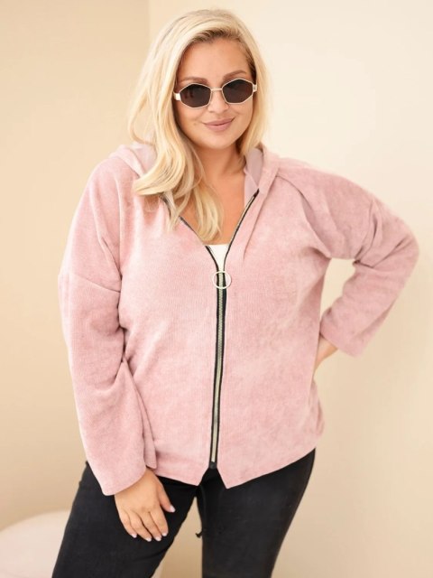 Bluza damska Plus Size sztruksowa z kapturem i zamkiem oversize ciemny pudrowy róż