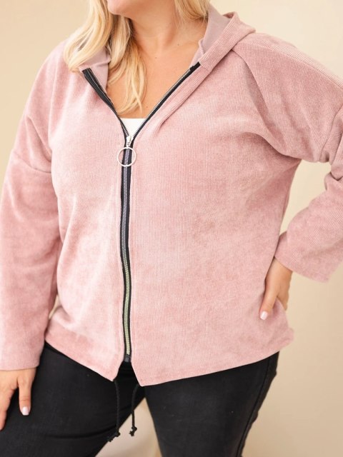 Bluza damska Plus Size sztruksowa z kapturem i zamkiem oversize ciemny pudrowy róż