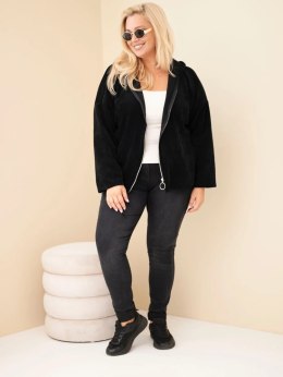 Bluza damska Plus Size sztruksowa z kapturem i zamkiem oversize czarna
