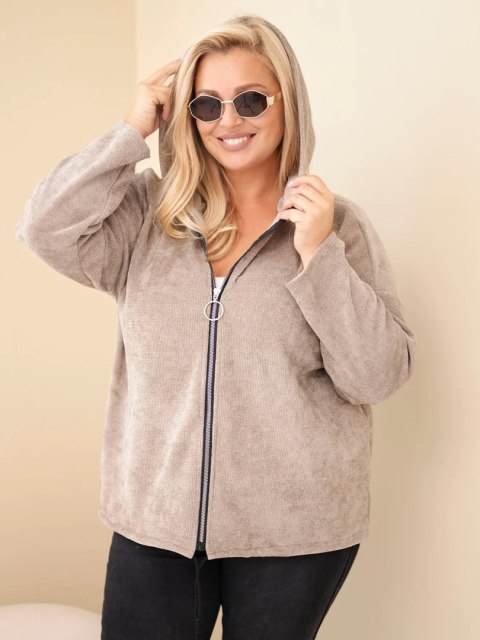 Bluza damska Plus Size sztruksowa z kapturem i zamkiem oversize fango