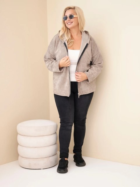 Bluza damska Plus Size sztruksowa z kapturem i zamkiem oversize fango
