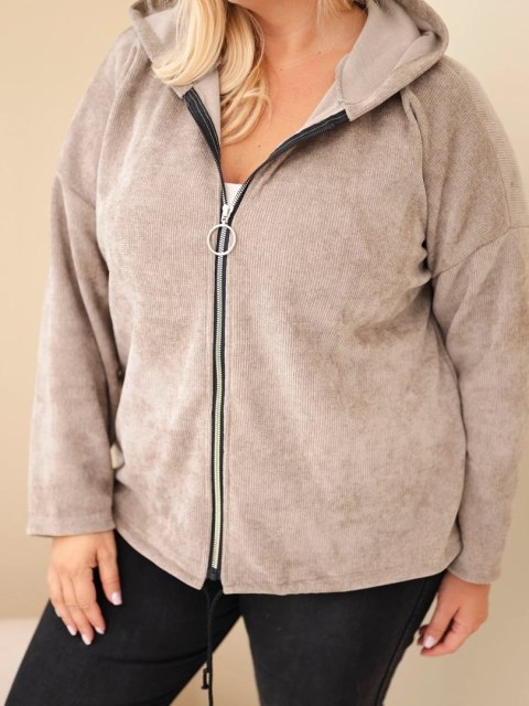 Bluza damska Plus Size sztruksowa z kapturem i zamkiem oversize fango